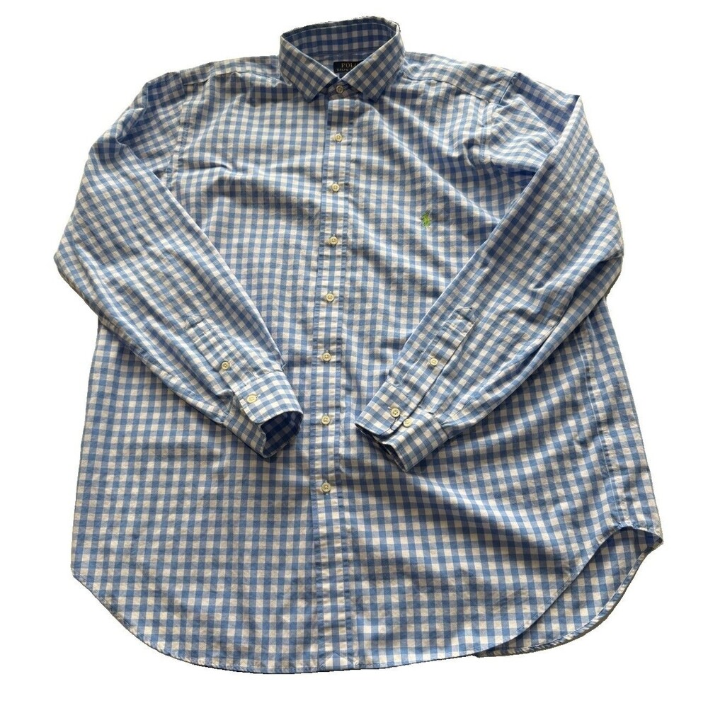 Ralph Lauren Blue & White Gingham Green Sz XLT Pony Button Down Oxford Shirt